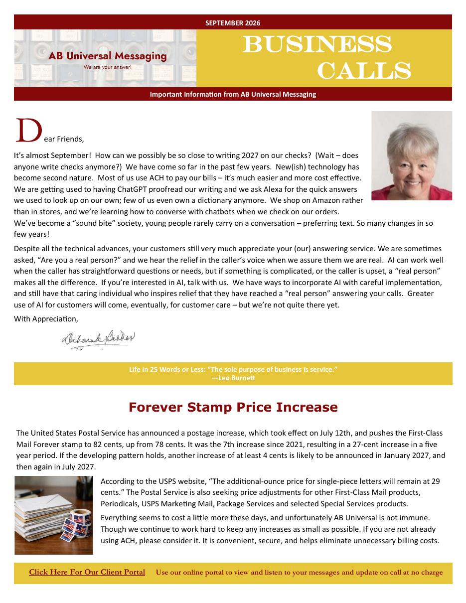 September 2026 newsletter cover