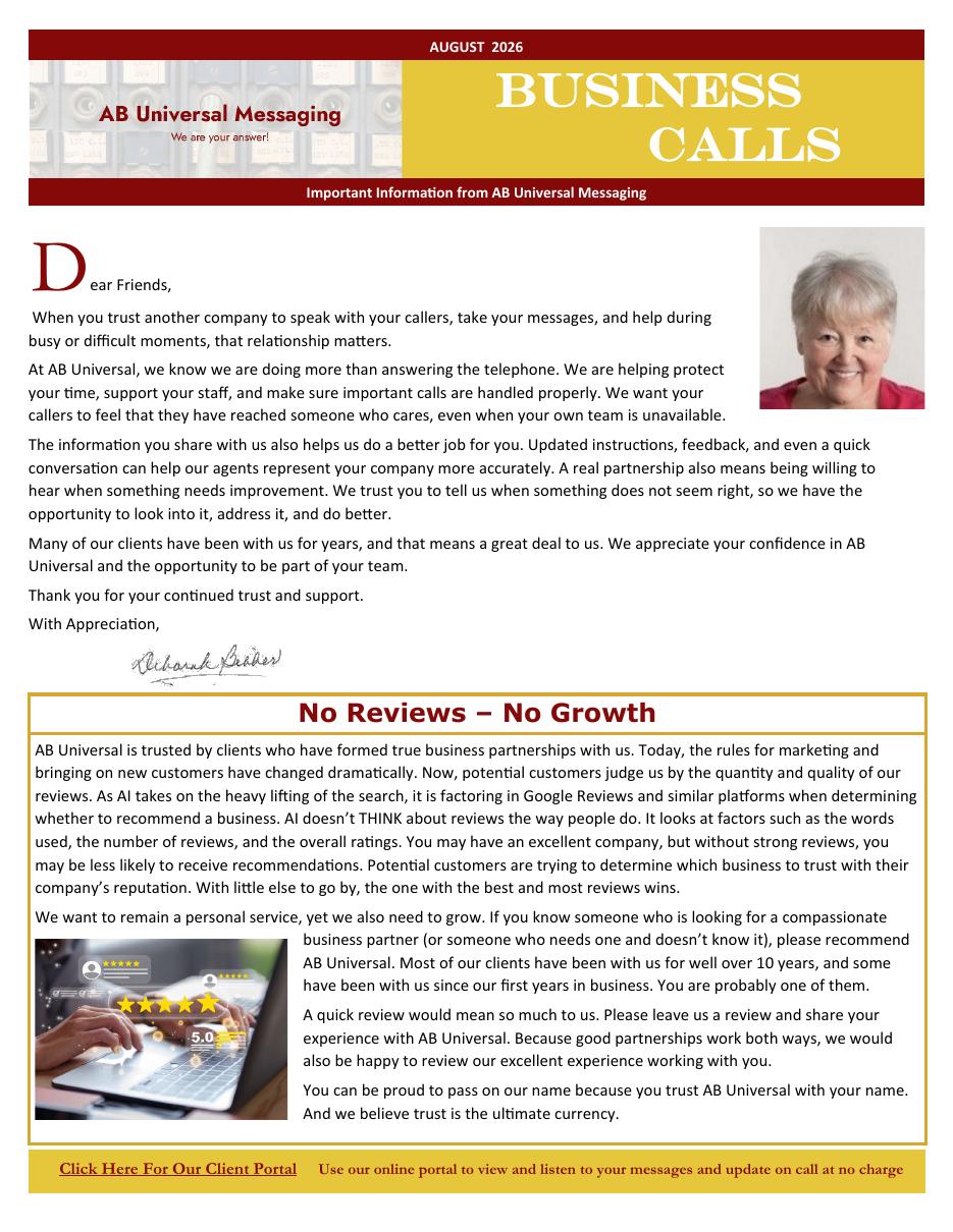 August 2026 newsletter cover